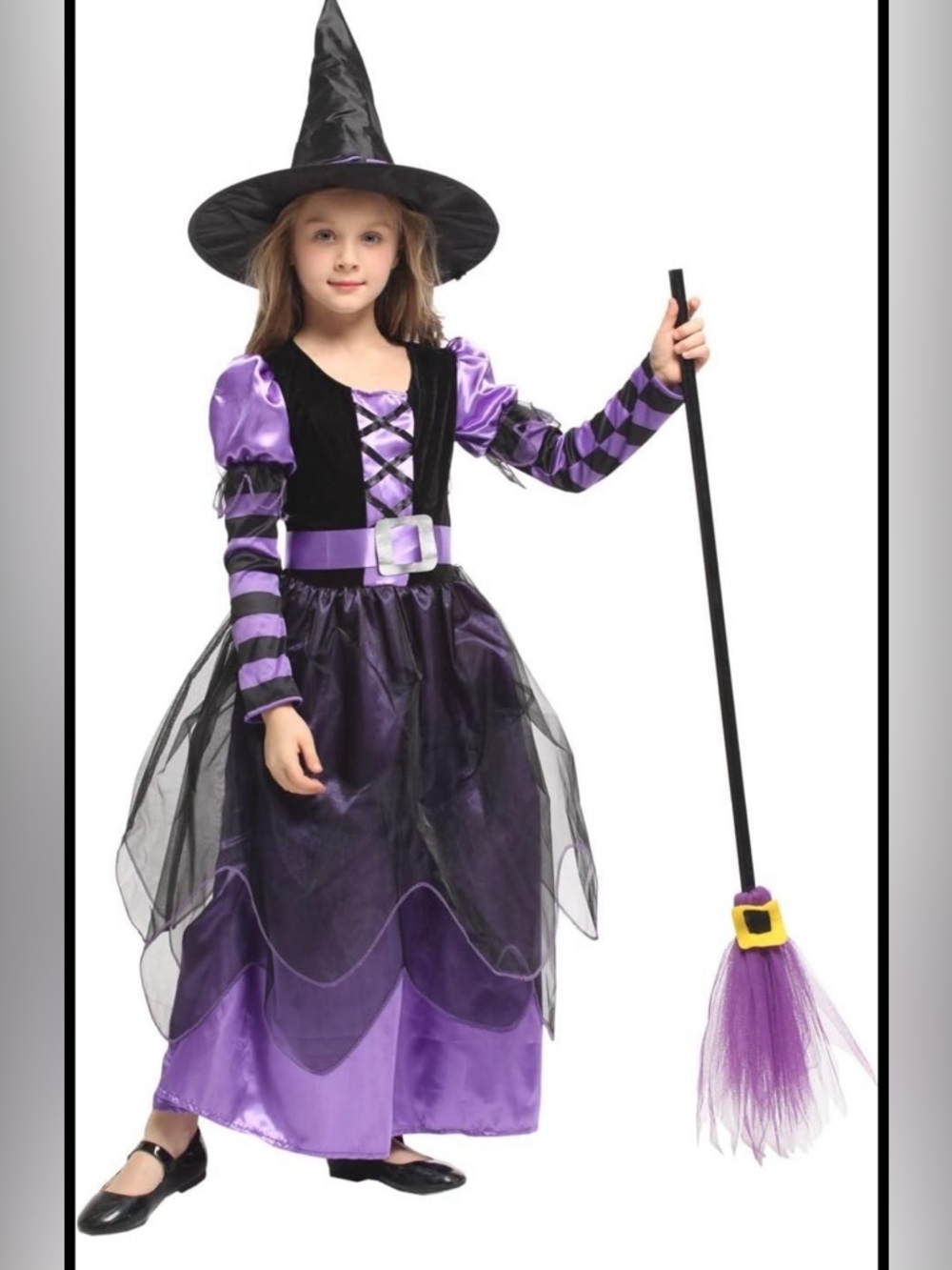Fairytale Witch Costume Halloween Dress Up Purple Dress Hat & Belt sz L